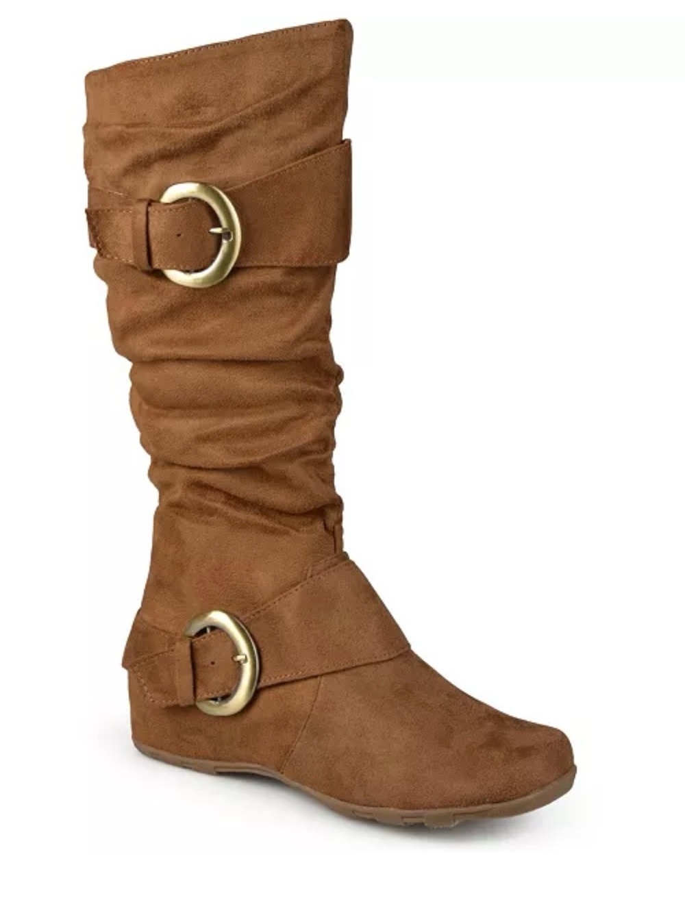 Journee Collection Brown Slouchy Knee-High Buckle Boots